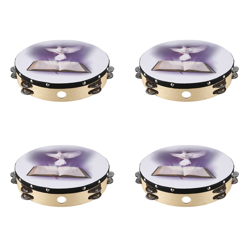 Musical Instrument Tambourine - 4 Stuks 10 Inch Houten Tamboerijn