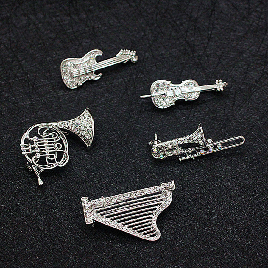 Musical Instrument Images - Afbeelding Strass Muziekinstrument Broche Broche Heren