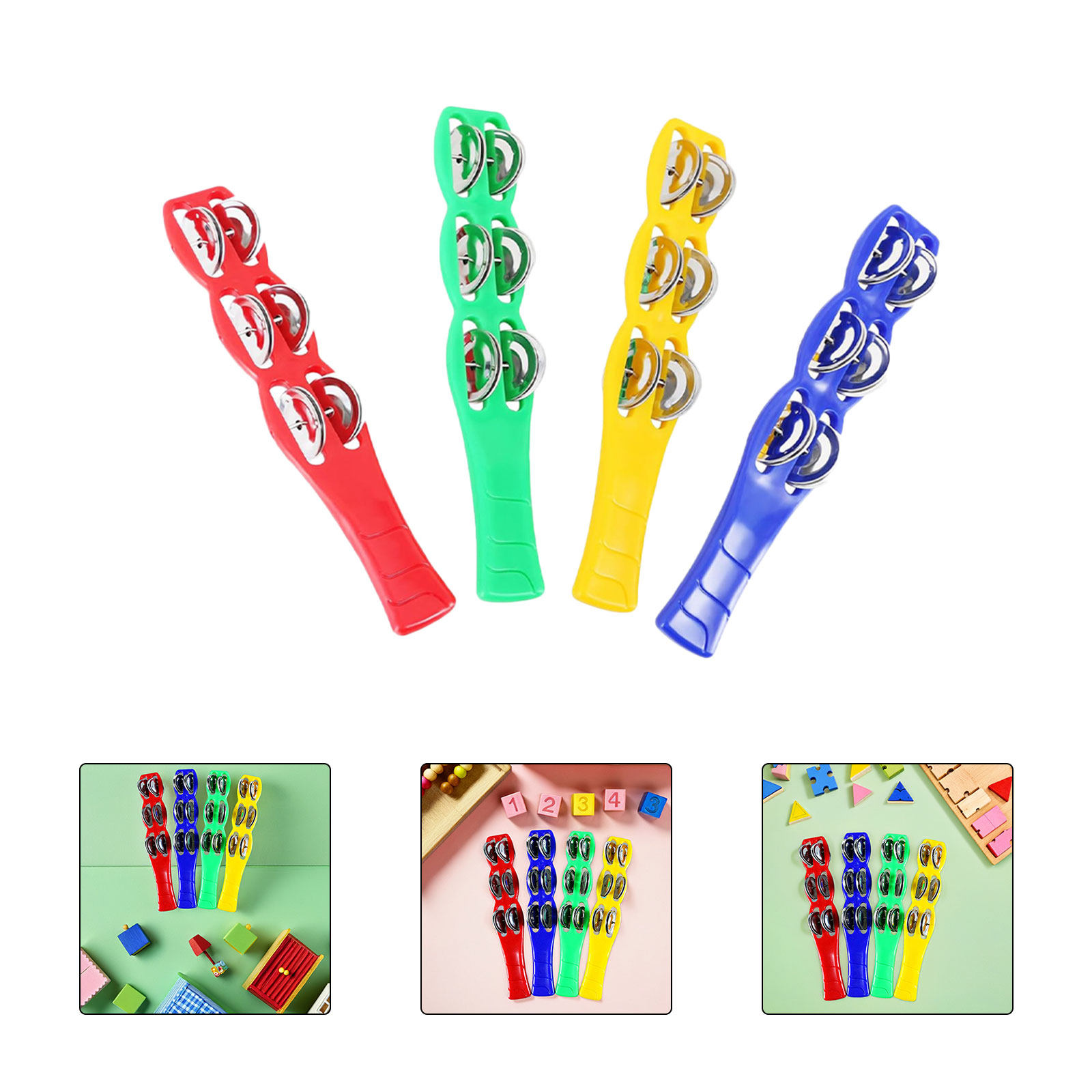Musical Instrument Tambourine - 4-delige Jingle Sticks van plastic, kleurrijk