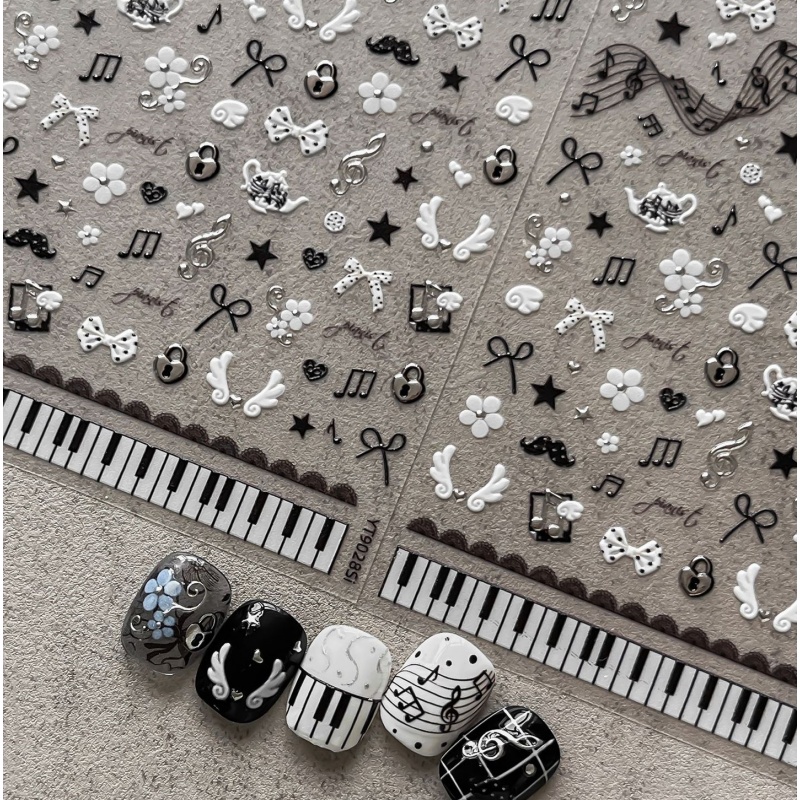 Musical Instrument Images - Zwart Wit Piano Note Nagelstickers Retro