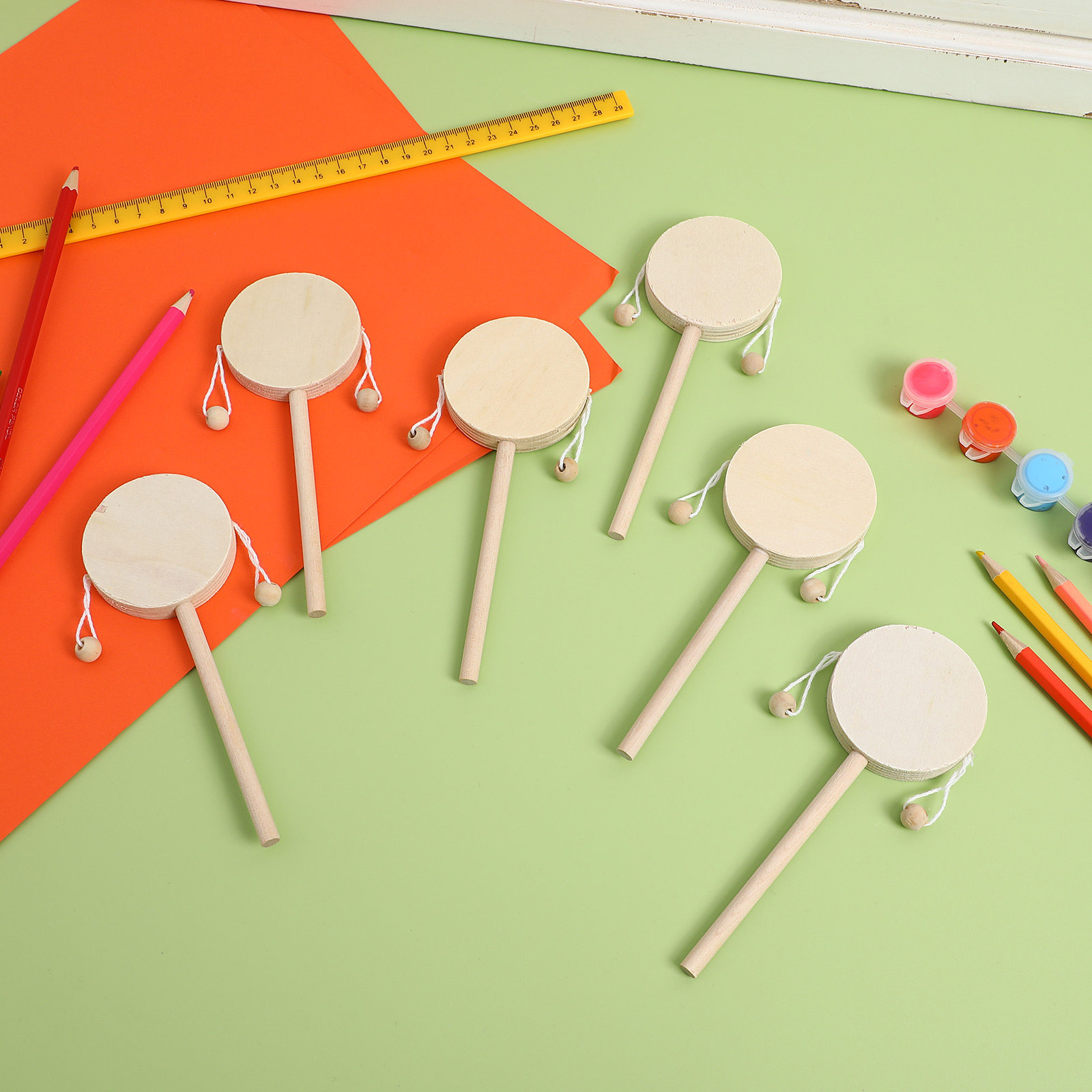 Musical Instrument Rattle - 1 Set Rammelaar Trommel Houten DIY